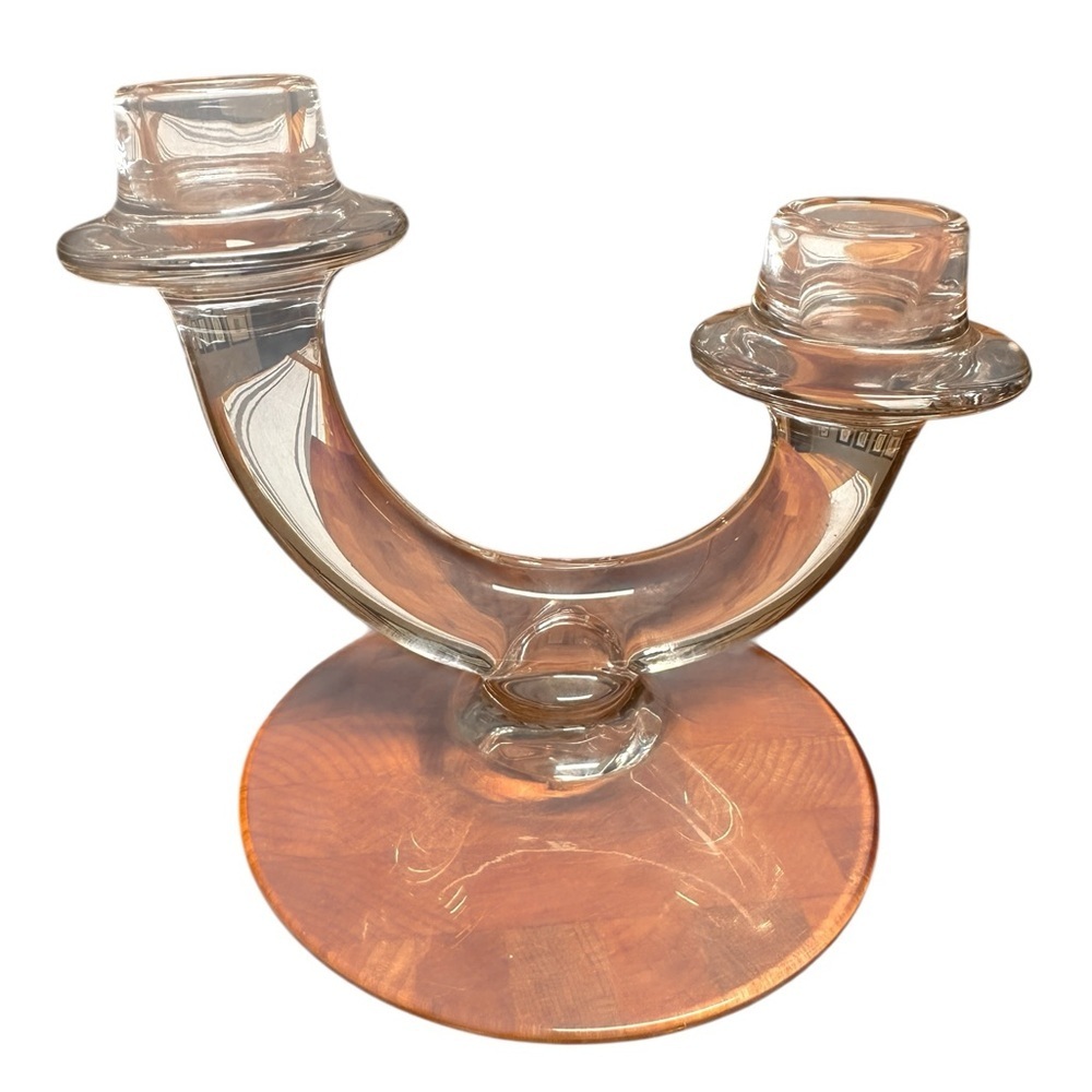 Vintage 1950 Clear Lead Crystal Glass U-shaped Candle Holders Set Of 2 - Picture 5 of 8